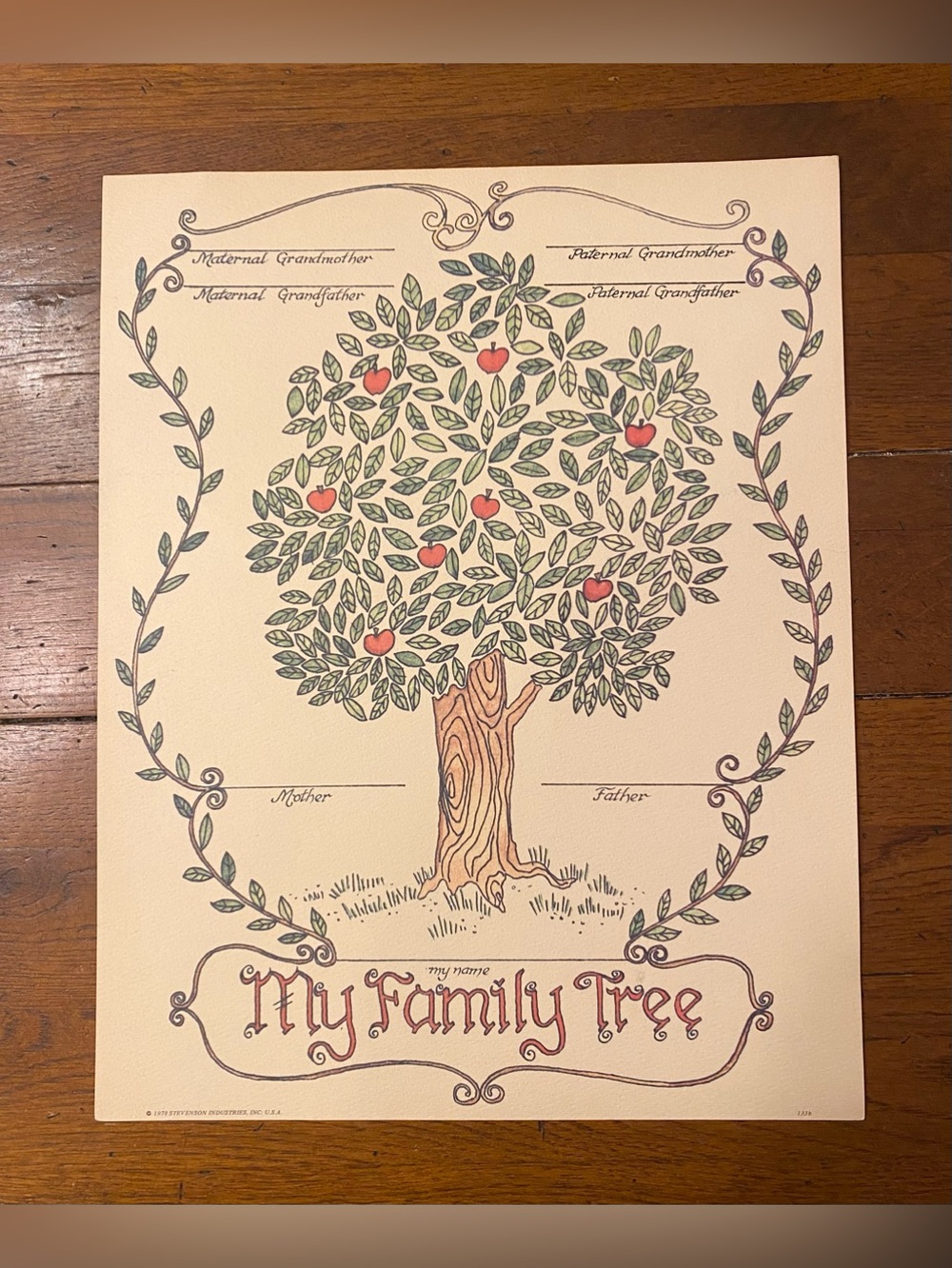 Vtg 1978 My Family Tree Blank Genealogy Chart Poster Stevenson Industries